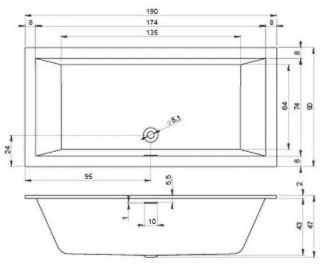 Акриловая ванна Riho Rethink Cubic Velvet Fall B109013105 заполнение через перелив 190х90см белый матовый